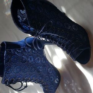 Shoe Dazzle Blue Lace-Up Peep Toe Madison Heels